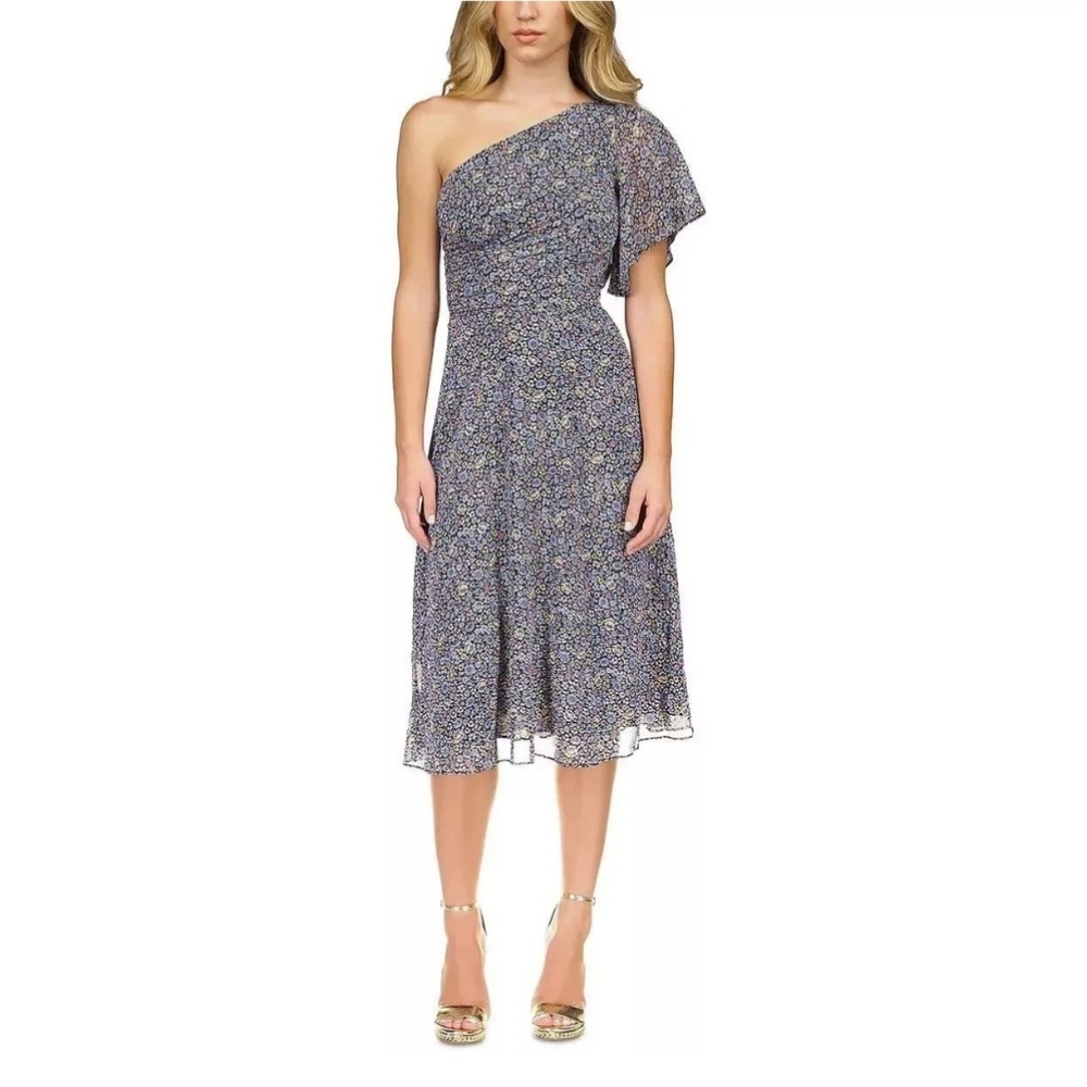 MICHAEL Michael Kors Womens Floral One Shoulder Midi Dress